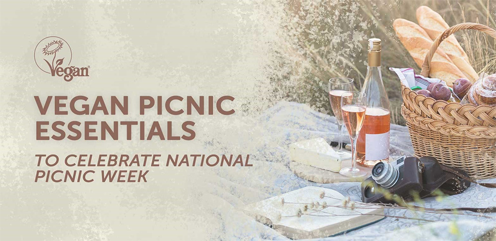 Header image with the text "Vegan picnic essentials to celebrate national picnic week"