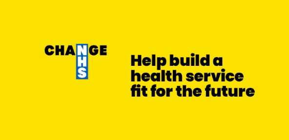 Change NHS logo background that reads 'help build a health service fit for the future'