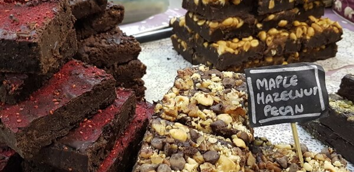 selection of vegan brownies at a stall