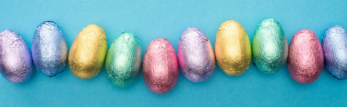 Variety of chocolate Easter eggs in foil