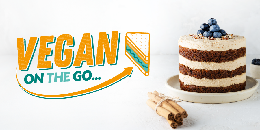 Vegan On the Go graphic with vegan cake