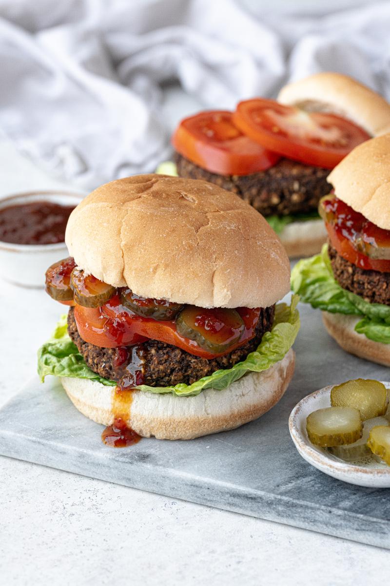 Mushroom and lentil burgers served in a bun